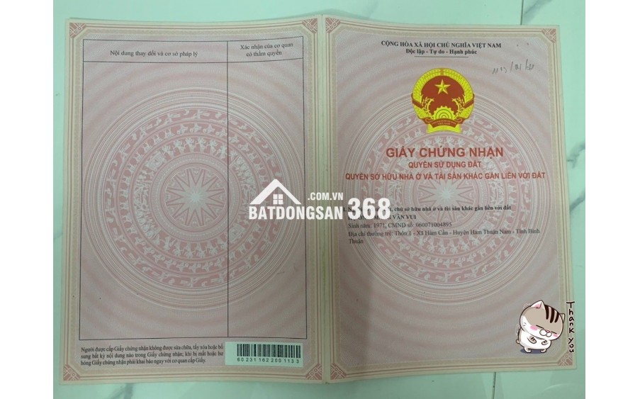 Bán 1 sào 2 đất tại Hàm Cần, Hàm Thuận Nam, BT giá chỉ 125tr, sổ sẵn công chứng