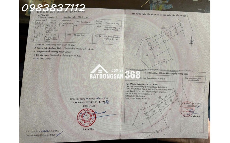 Bán đất tại Liên Mạc, 9,8 tỷ, 80m2, hướng Đông Bắc, pháp lý đầy đủ