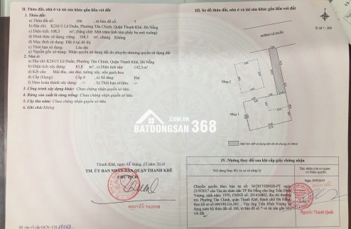 CHÍNH CHỦ RAO BÁN NHÀ TẠI ĐƯỜNG LÊ DUẨN - ĐÀ NẴNG; DT ĐẤT 108,3 m2; GIÁ 15,5 TỶ