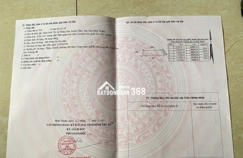 BÁN GẤP ĐẤT Ở THỔ CƯ QUỐC LỘ 55, THẮNG HẢI - HÒA TAN - BÌNH THUẬN, 1236M², 1.2 TỶ, SỔ ĐỎ