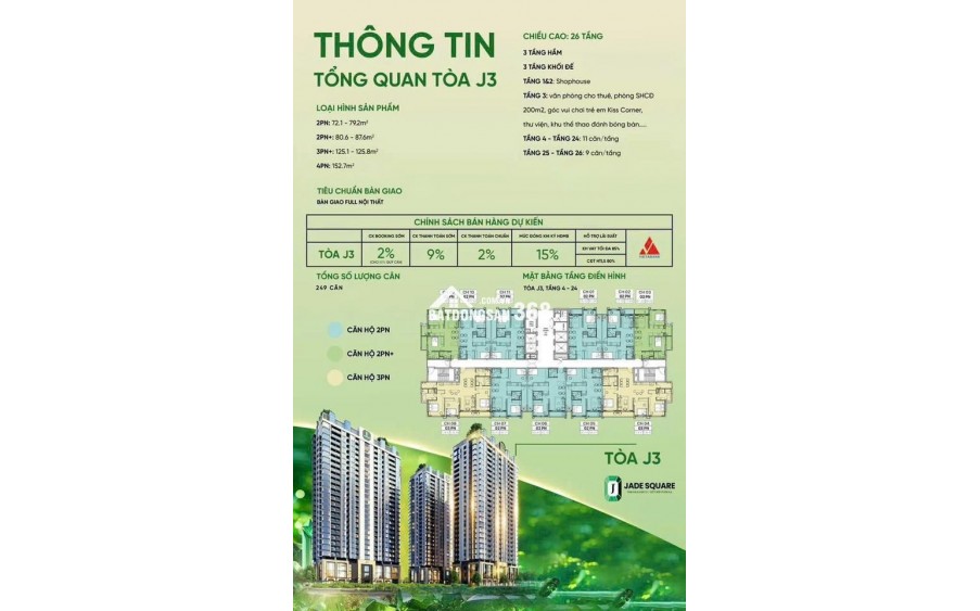 Jade Square – Căn hộ cao cấp Tây Hồ Tây – Từ 100Tr/m² – CK tới 9%