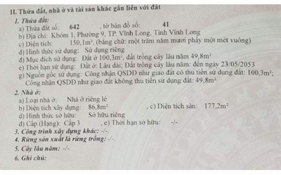 Bán nhà ở Khóm 1, phường 9, TP VĨnh Long, tỉnh Vĩnh Long