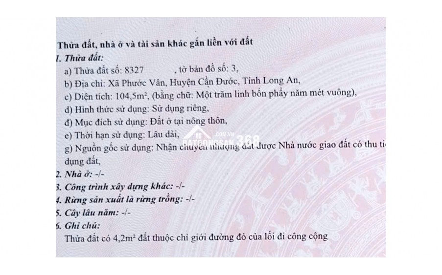 Chính chủ bán miếng đất tại Xã Phước Vân, Huyện Cần Đước, Tỉnh Long An