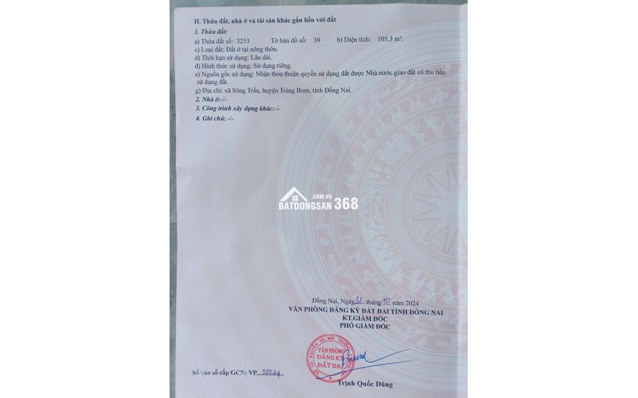  Đất trung tâm Trảng Bom – Sổ riêng, sát khu công nghiệp, vành đai 4 – Chỉ 900 triệu bao sổ 