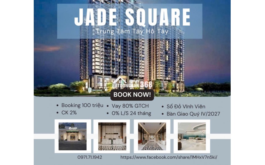  CĂN HỘ CAO CẤP - JADE SQUARE TÂY HỒ TÂY - VIEW CÔNG VIÊN HIẾM - 128 M2 - CHỈ 12 TỶ.
