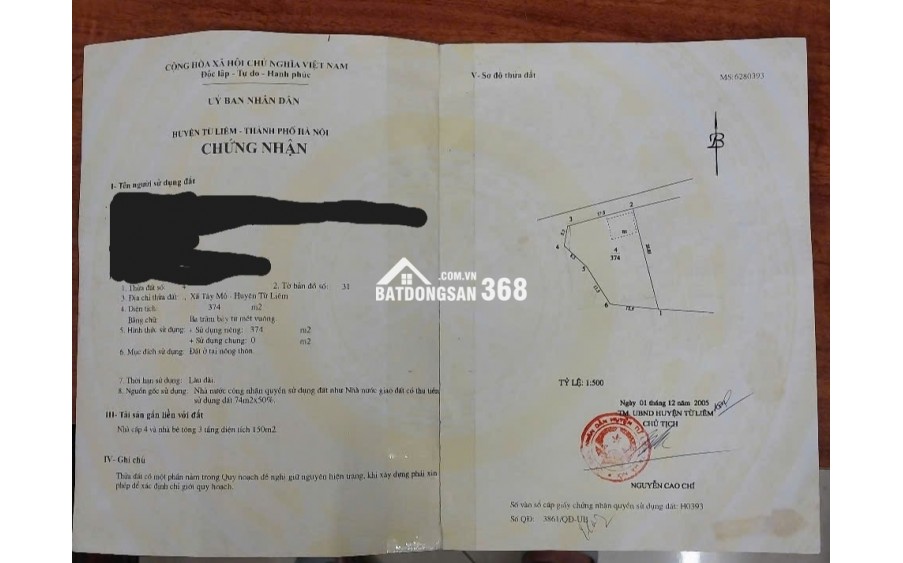 Bán gấp đất thổ cư, sổ đỏ chính chủ tại Tây Mỗ, Hà Nội