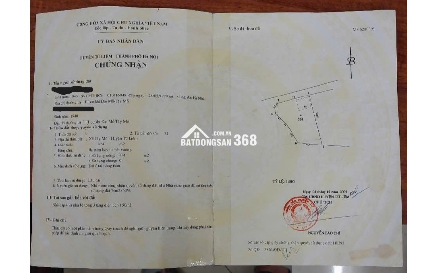 Bán gấp đất thổ cư, sổ đỏ chính chủ (1 chủ) tại Nhuệ Giang, Tây Mỗ, Nam Từ Liêm, Hà Nội: