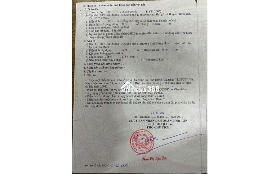 Bán nhà cấp 4 số 88/7 Bùi Dương Lịch P. Bình Hưng Hoà B Bình Tân