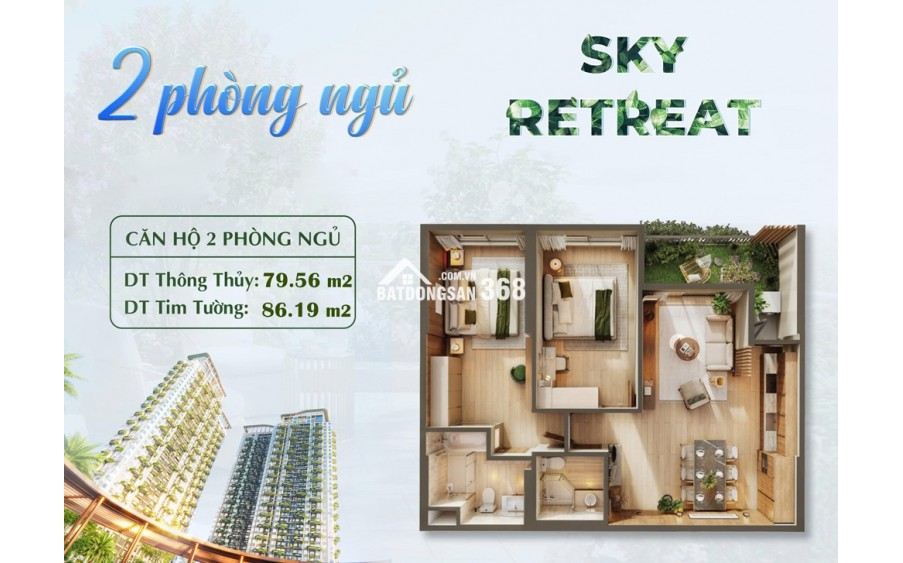 Căn hộ 2PN Sky Retreat Eco Retreat giá gốc CĐT 3,9 tỷ (gồm VAT+KPBT), view biệt thự đảo