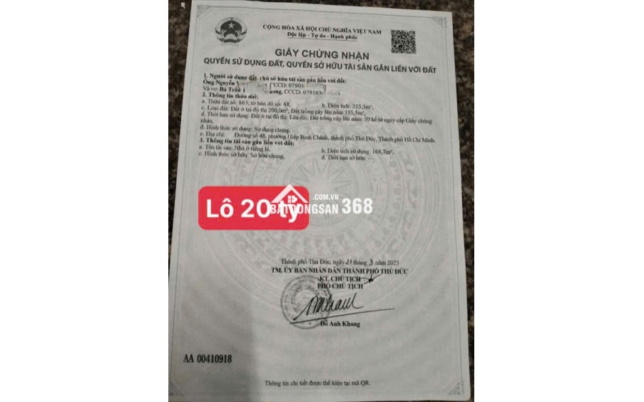 Chính chủ bán gấp 2 lô đất VIP ngay trung tâm Thủ Đức