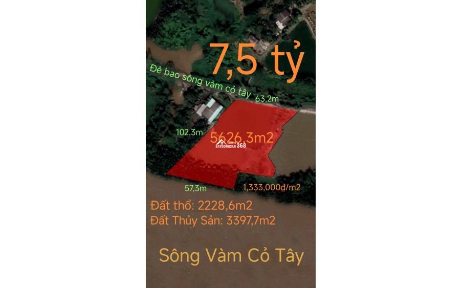 Bán lô đất thổ phân lô mặt tiền đê bao giá 7,5 tỷ