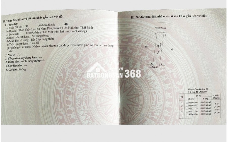 Bán đất tại NAM PHÚ – TIỀN HẢI – THÁI BÌNH giá chỉ 1.8 tỷ