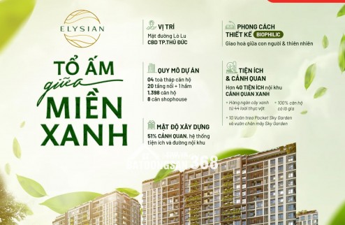 Căn hộ Elysian quận 9, rổ hàng đa dạng các căn từ 1,2,3PN giá tốt view đẹp, mua ngay trực tiếp CĐT, CK 8%, Thanh toán 5% ký HĐMB