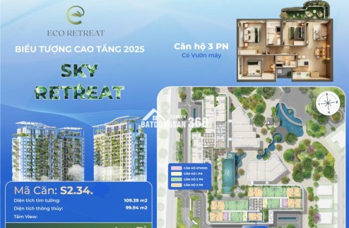 Căn hộ 3PN Sky Retreat Eco Retreat  giá gốc CĐT 4,3 tỷ (gồm VAT+KPBT), có vườn mây