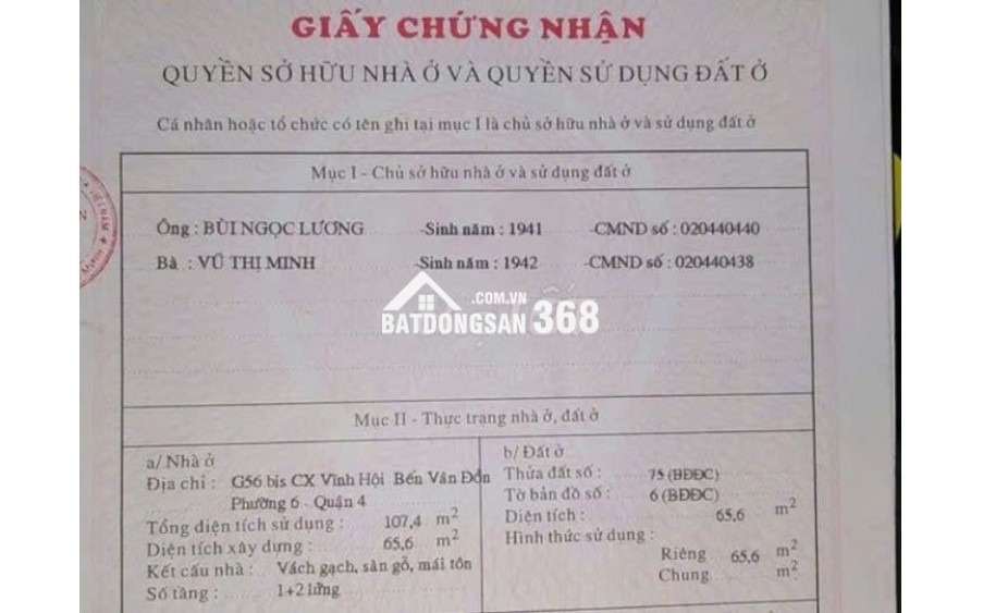 Bán nhà mặt tiền góc chữ L G56 Cư Xá Vĩnh Hội P6 Quận 4