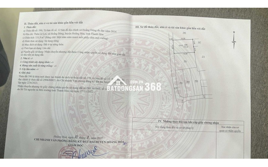 ĐẤT THỔ CƯ TẠI THÔN LÊ LỢI, HOẰNG ĐÔNG, HOẰNG HÓA, THANH HÓA 0862705677