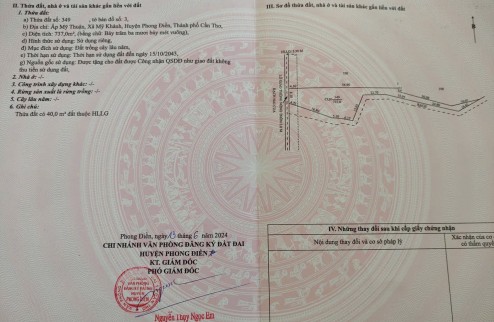 BÁN ĐẤT TẠI ẤP MỸ THUẬN, XÃ MỸ KHÁNH, HUYỆN PHONG ĐIỀN, CẦN T