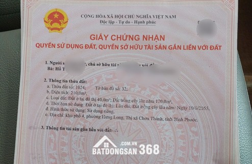 Bán nhanh đất Chơn Thành – gần Quốc lộ 13, 620tr có ngay nền đẹp!