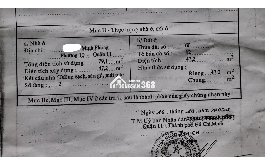 Bán gấp nhà Mặt Tiền hẻm 427 Minh Phụng Quận 11