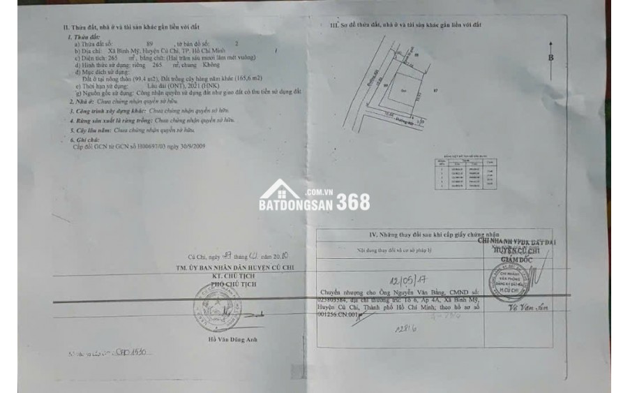 Bán đất 265m2 đường xe hơi xã Bình Mỹ, Huyện Củ Chi