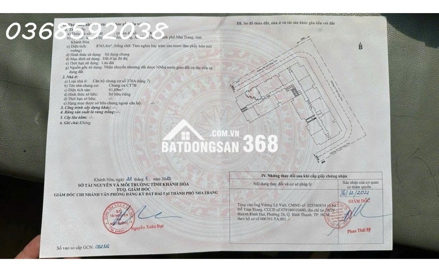 GẤP : BÁN CHUNG CƯ VĨNH ĐIÊM TRUNG NHA TRANG