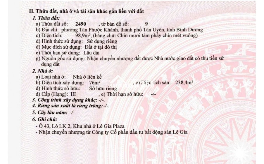 Bán nhà phố liền kề cao cấp – Dự án Lê Gia Plaza, Tân Uyên, Bình Dương