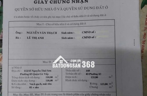 Bán nhà Nhà cấp 4 cũ, nở hậu, sổ hồng mặt tiền Nguyễn Tuân Gò Vấp