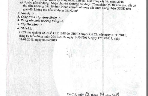 Bán đất chính chủ diện tích 87m2 giá 2,25 tỷ trung an, Củ Chi