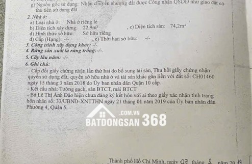 Bán Nhà 473/6 Bà Hạt, Quận 10. DT: 3.1m*8m. CN: 23m2. 3 Tầng. Giá 6.3  tỷ