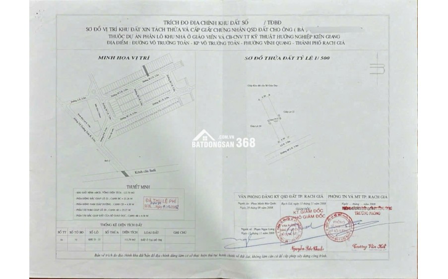 Bán đất khu giáo viên trường Hướng Nghiệp - đường Võ Trường Toản (P Vĩnh Quang cũ, P Rạch Giá, An Giang)