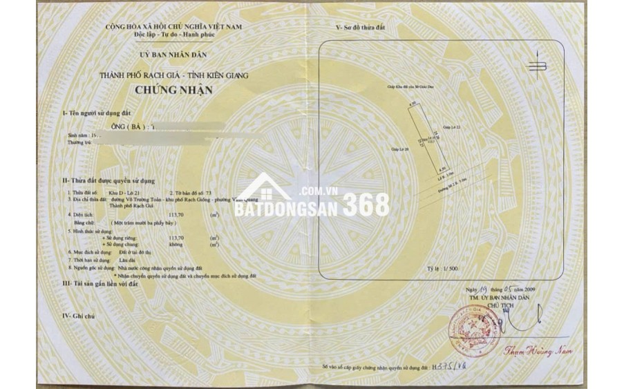 Bán đất khu giáo viên trường Hướng Nghiệp - đường Võ Trường Toản (P Vĩnh Quang cũ, P Rạch Giá, An Giang)