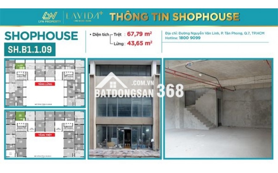 Cho thuê shophouse căn hộ Lavida Plus Quận 7. DT 98m2: 47tr. 110m2: 63,5tr. 140m2: 67tr/tháng