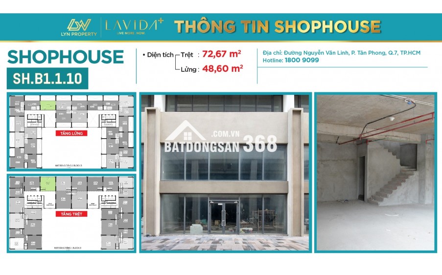 Cho thuê shophouse căn hộ Lavida Plus Quận 7. DT 98m2: 47tr. 110m2: 63,5tr. 140m2: 67tr/tháng
