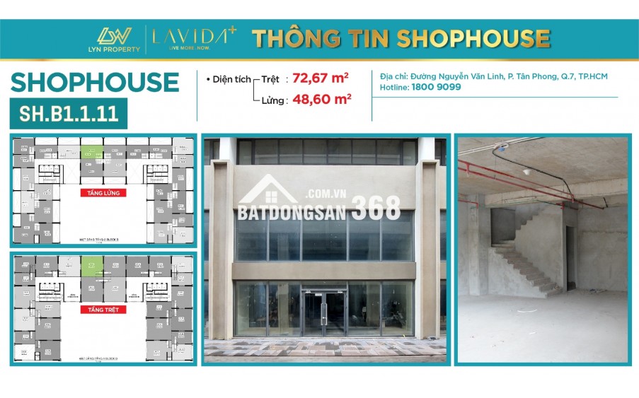 Cho thuê shophouse căn hộ Lavida Plus Quận 7. DT 98m2: 47tr. 110m2: 63,5tr. 140m2: 67tr/tháng