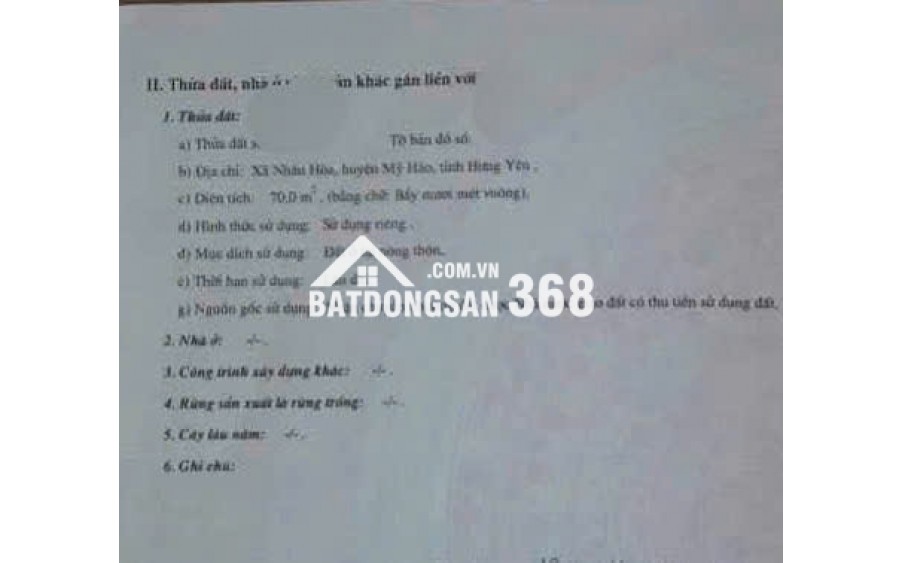 Bán đất: Duy nhất 1 lô tại bến xe Mỹ Hào, Hưng Yên.