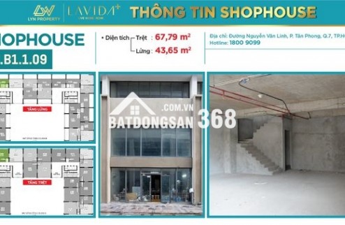 Cho thuê shophouse căn hộ Lavida Plus Quận 7. DT 98m2: 47tr. 110m2: 63,5tr. 140m2: 67tr/tháng