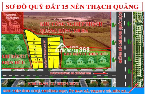 Bán nhanh mảnh đất vị trí đắc địa ngay đường mòn Hồ Chí Minh, sát khu công nghiệpTthạch Quảng diện tích 412m2 595 triệu hiện đã phân thành 3 lô