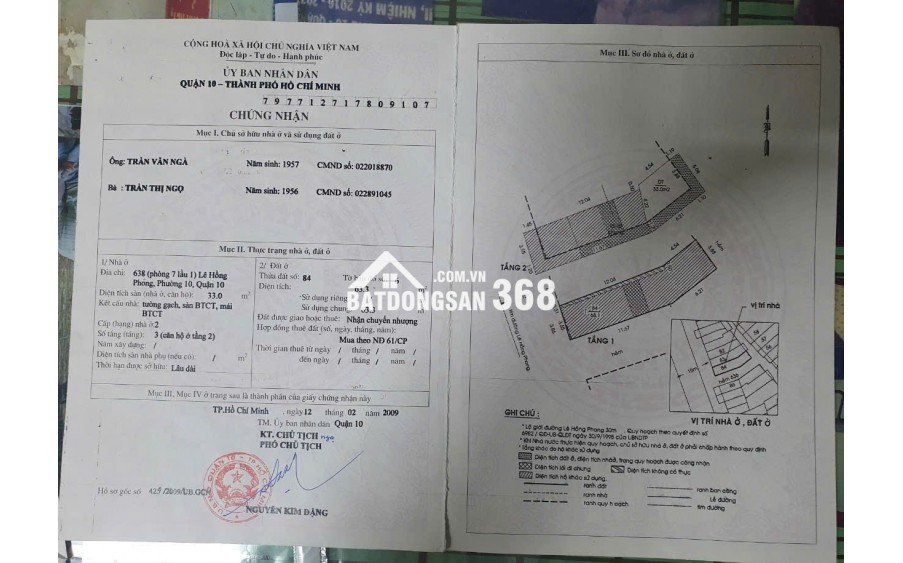 Bán nhà tập thể tầng 2 ngay mặt tiền 638 Lê Hồng Phong Q10