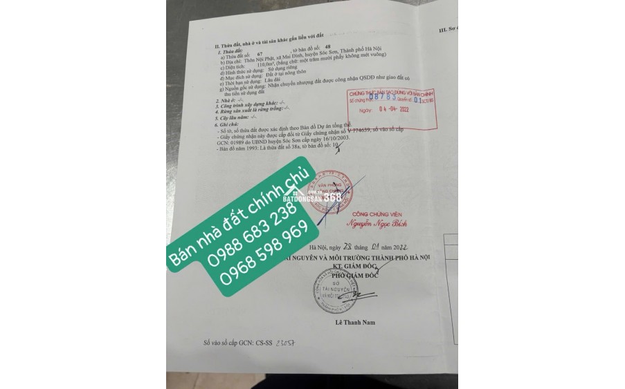 BÁN NHÀ ĐẤT - 80 Nội Phật, Mai Đình, Sóc Sơn trục đường chính liên xã DT 110m GIÁ Nhỉnh 5,6xx tỷ