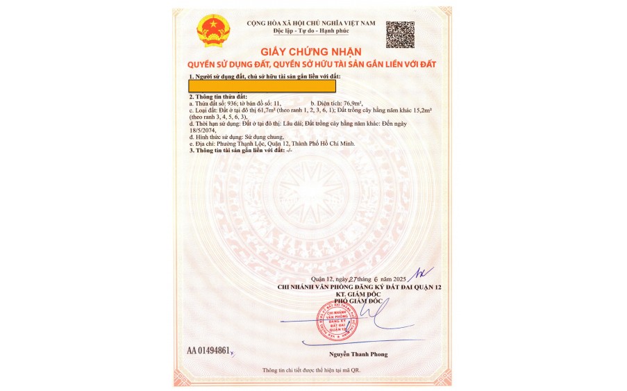 Đất nền phân lô tl29 ngay ubnn phường thạnh lộc, quận 12 sổ hồng riêng