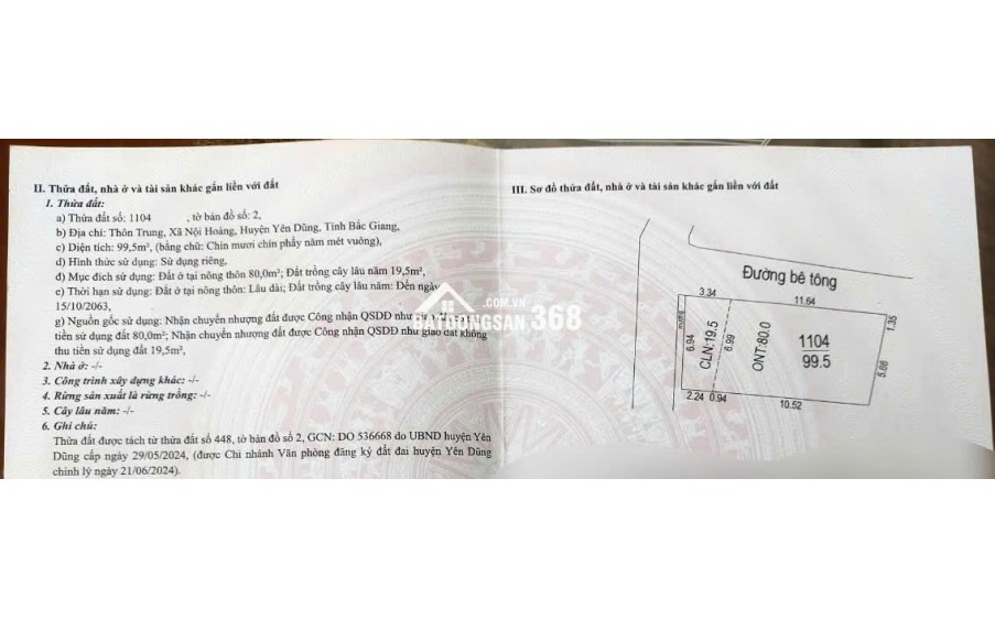 Bán Lô góc 2 mặt tiền tại thôn Trung - Nội Hoàng - Yên Dũng, 2,98 tỷ