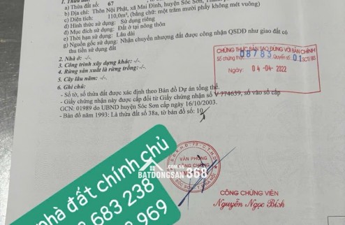 BÁN NHÀ ĐẤT - 80 Nội Phật, Mai Đình, Sóc Sơn trục đường chính liên xã DT 110m GIÁ Nhỉnh 5,6xx tỷ