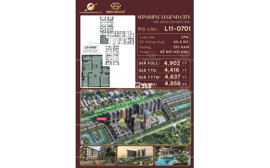 Sunshine Legend – Cần nhượng căn 2N+ tầng trung, hướng TN, Giá siêu hời. Cần tìm TÂN chủ nhân.