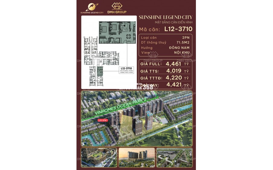  CHỈ 1 CĂN DUY NHẤT – 2PN TÒA 12A TẦNG 10 SUNSHINE LEGEND CITY 