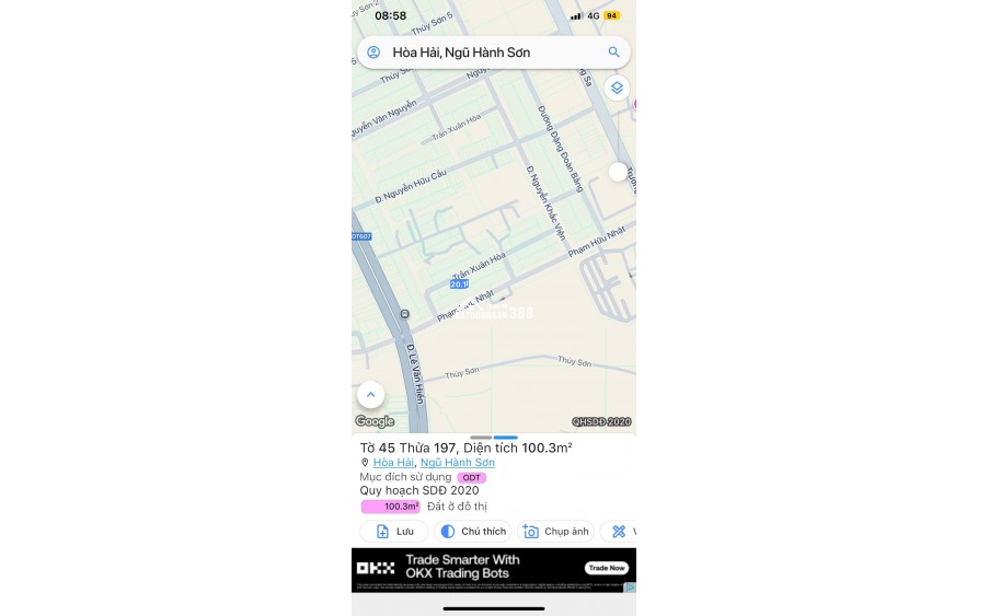 Bán đất đường TRẦN XUÂN HOÀ -Ngũ Hành Sơn , DT 100m2 giá 5ty9 LH 0942992361