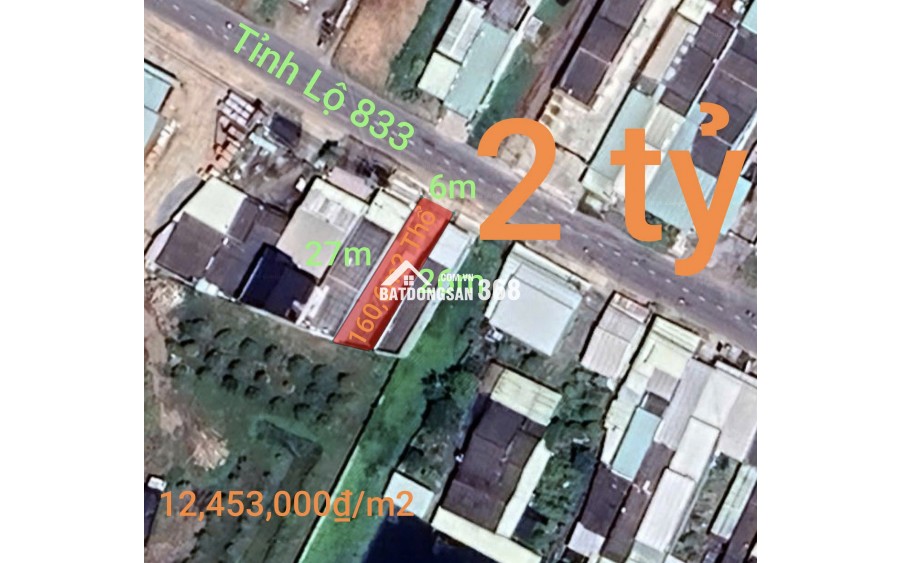 Bán lô đất thổ mặt tiền tỉnh lộ 833 giá 2 tỷ