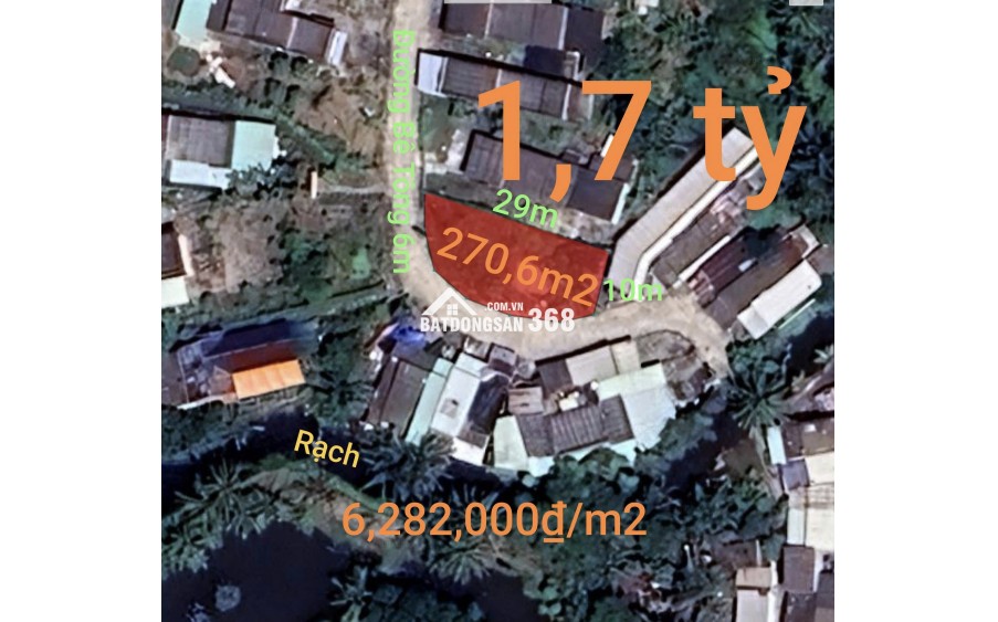 Bán lô đất thổ trung tâm Thị Trấn Tân Trụ 2 mặt tiền giá 1,7 tỷ