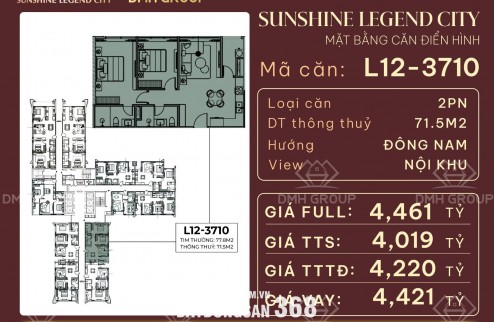  CHỈ 1 CĂN DUY NHẤT – 2PN TÒA 12A TẦNG 10 SUNSHINE LEGEND CITY 