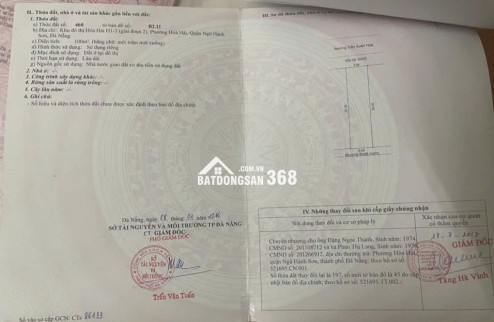 Bán đất đường TRẦN XUÂN HOÀ -Ngũ Hành Sơn , DT 100m2 giá 5ty9 LH 0942992361