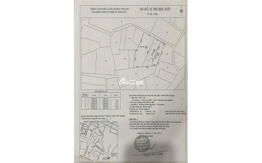 Bán đất ODT  324m2 - hẻm 585 CMT8 - Phước Nguyên Bà rịa - GX Thu Luu
